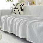 Sofa Cover | Chenille Herringbone & Tassel Edges | Machine Washable