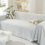 Sofa Cover | Chenille Herringbone & Tassel Edges | Machine Washable