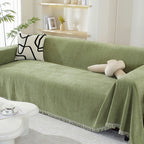 Sofa Cover | Chenille Herringbone & Tassel Edges | Machine Washable