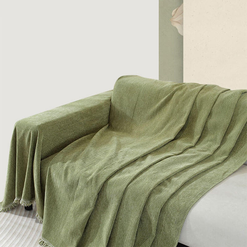 Sofa Cover | Chenille Herringbone & Tassel Edges | Machine Washable
