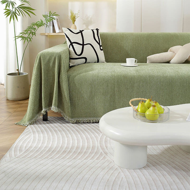 Sofa Cover | Chenille Herringbone & Tassel Edges | Machine Washable