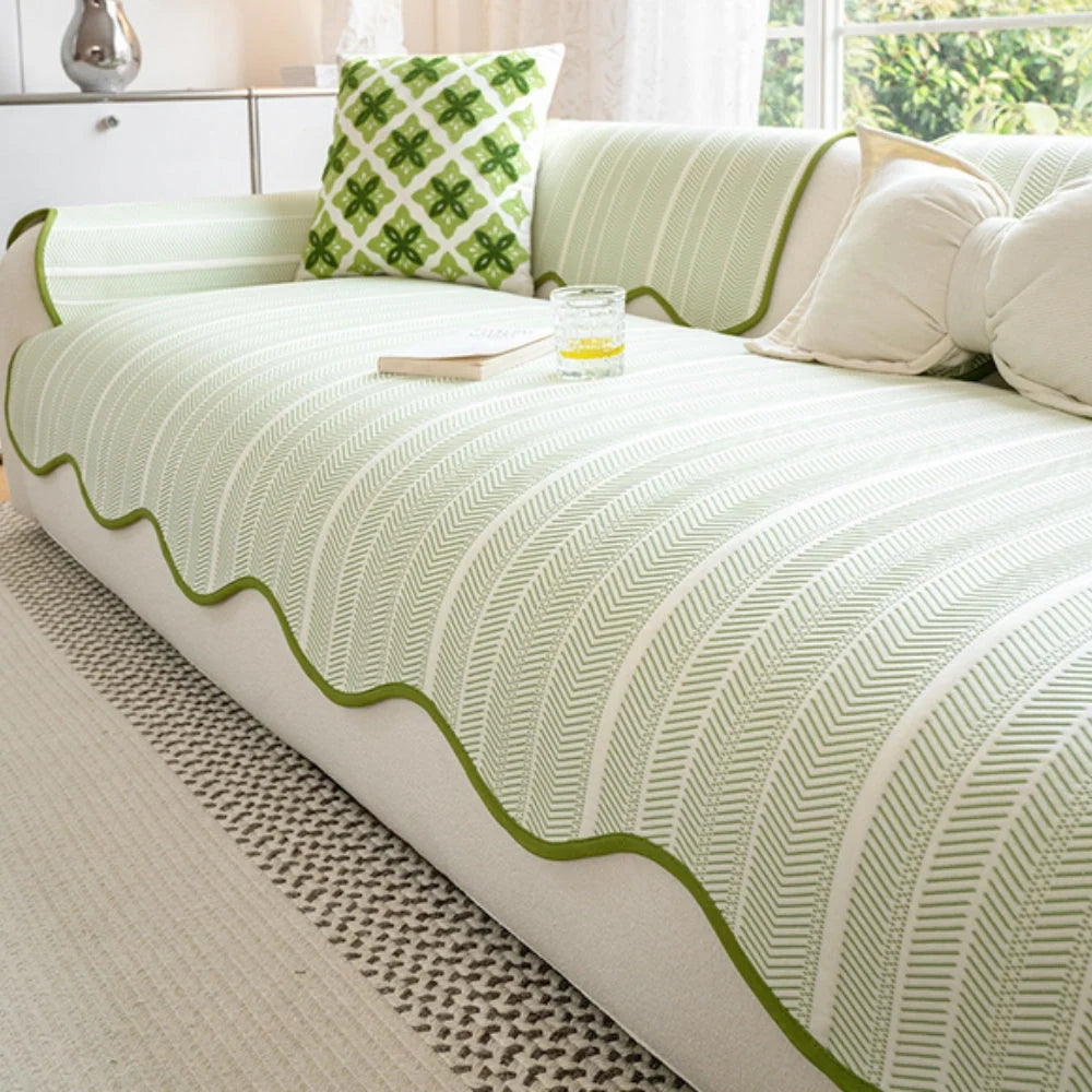 Sofa Cover | Soft Microfiber Herringbone | Scalloped Edge