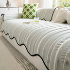 Sofa Cover | Soft Microfiber Herringbone | Scalloped Edge
