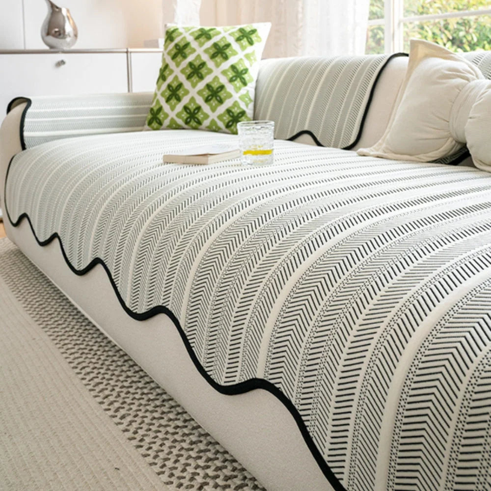 Sofa Cover | Soft Microfiber Herringbone | Scalloped Edge