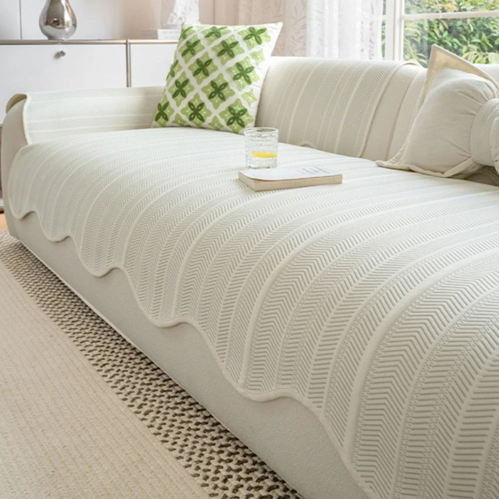 Sofa Cover | Soft Microfiber Herringbone | Scalloped Edge