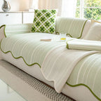 Sofa Cover | Soft Microfiber Herringbone | Scalloped Edge