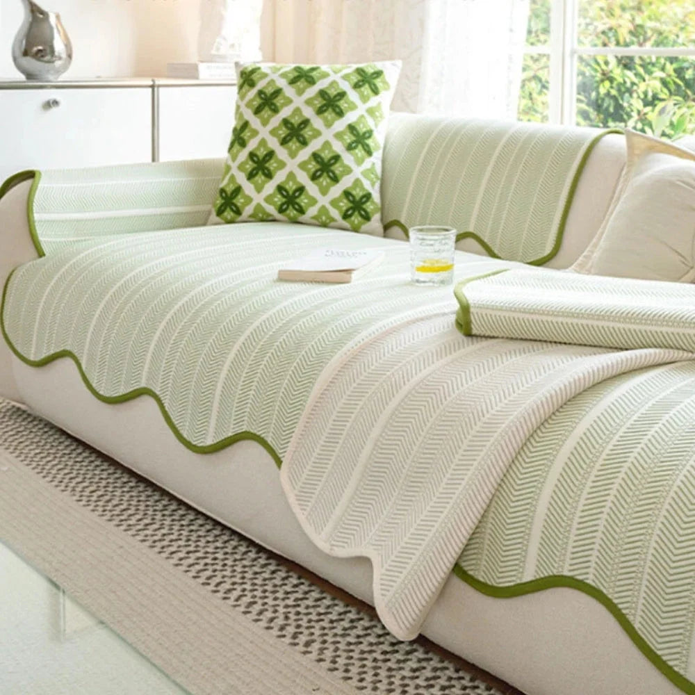 Sofa Cover | Soft Microfiber Herringbone | Scalloped Edge