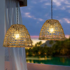 Solar Lantern | Hand-Woven Rattan Boho Design | Dusk-to-Dawn