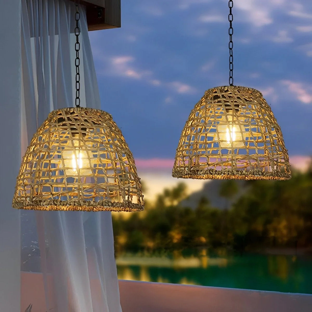 Solar Lantern | Hand-Woven Rattan Boho Design | Dusk-to-Dawn