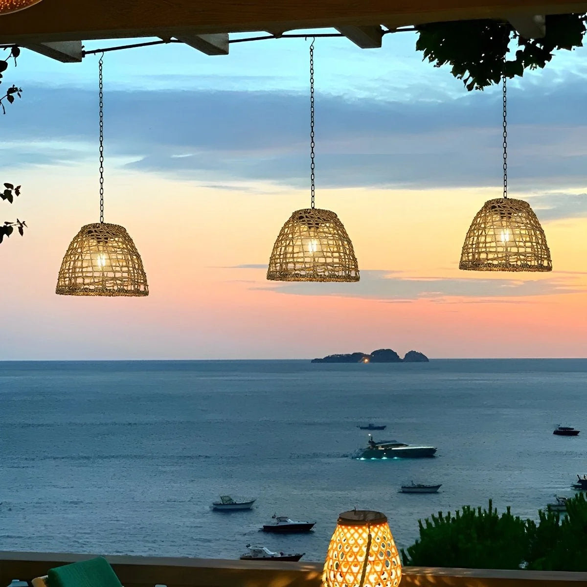 Solar Lantern | Hand-Woven Rattan Boho Design | Dusk-to-Dawn