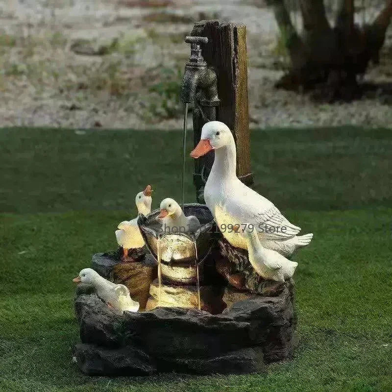 Solar Fountain | Hand-Painted Animal Figurine & LED | Weatherproof Resin