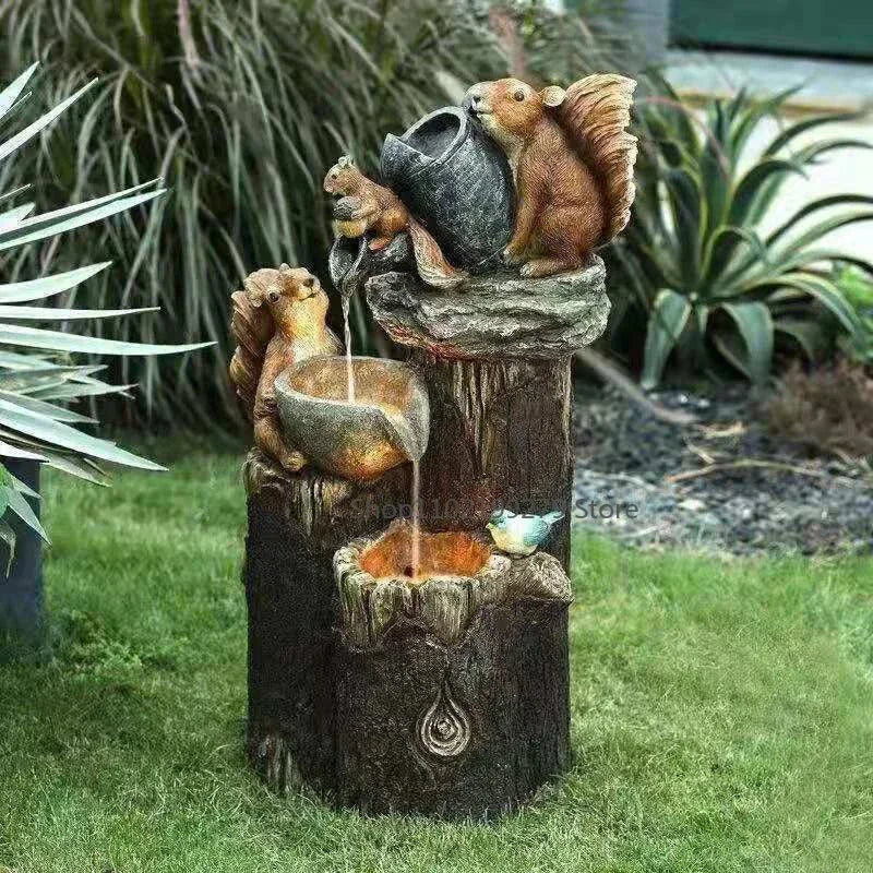 Solar Fountain | Hand-Painted Animal Figurine & LED | Weatherproof Resin