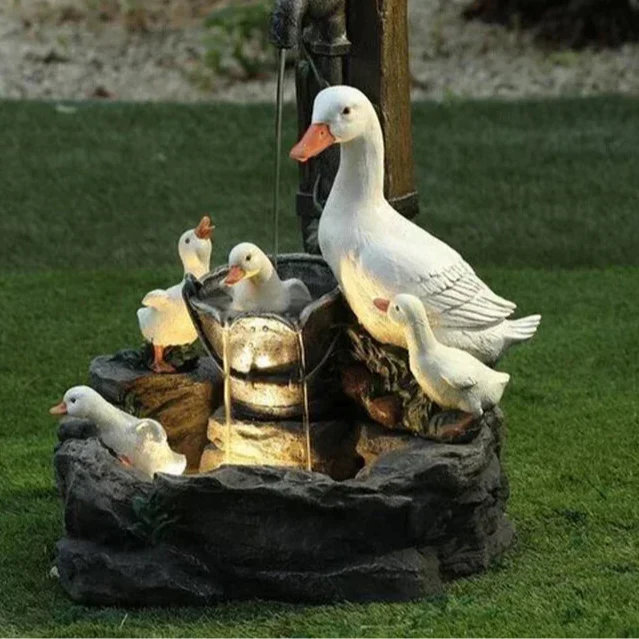 Solar Fountain | Hand-Painted Animal Figurine & LED | Weatherproof Resin