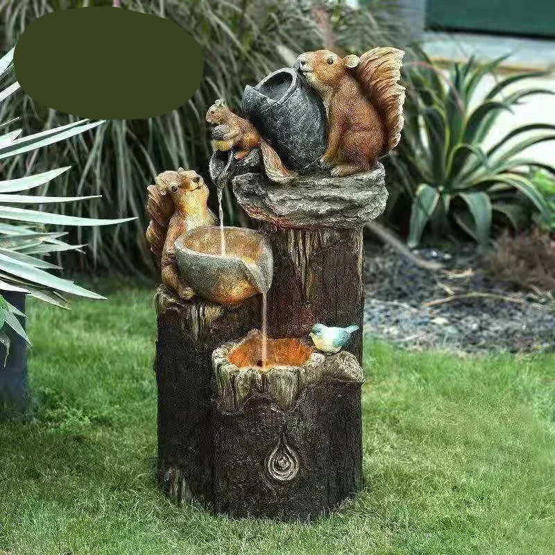 Solar Fountain | Hand-Painted Animal Figurine & LED | Weatherproof Resin