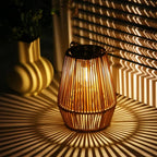 Outdoor Solar Lantern | Cylindrical Handwoven Rattan | Waterproof LED