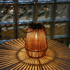 Outdoor Solar Lantern | Cylindrical Handwoven Rattan | Waterproof LED