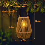 Outdoor Solar Lantern | Cylindrical Handwoven Rattan | Waterproof LED