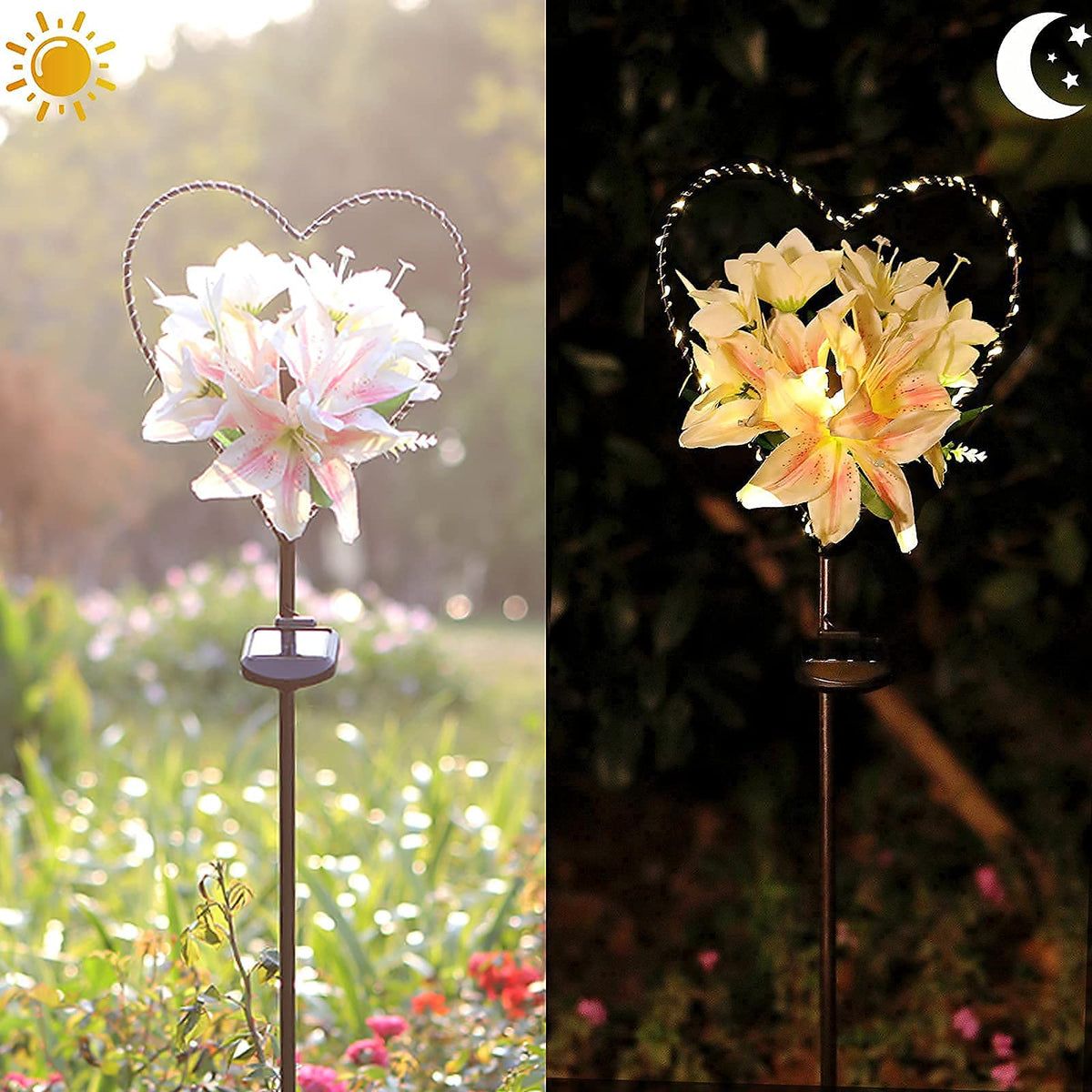 Solar Garden Stake Light | Heart-Shaped Lily Design & Weather-Resistant