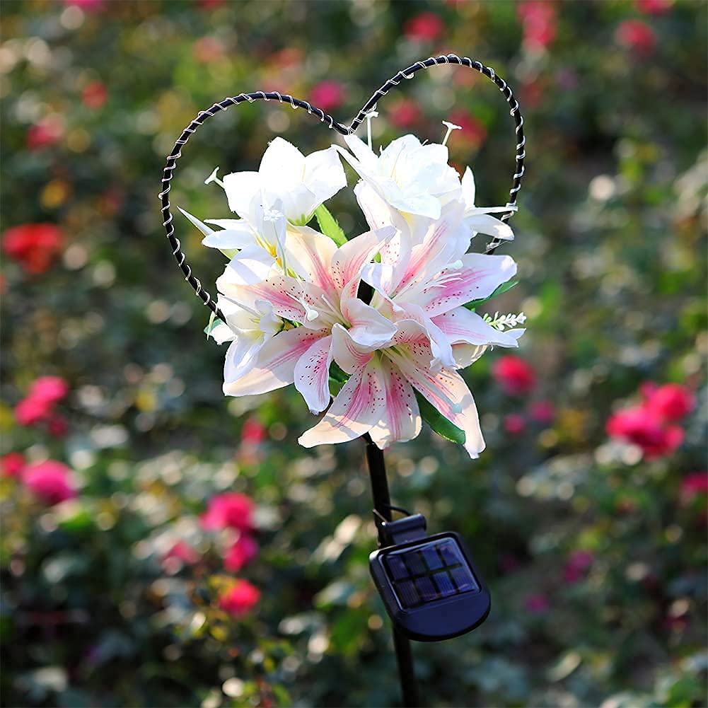 Solar Garden Stake Light | Heart-Shaped Lily Design & Weather-Resistant