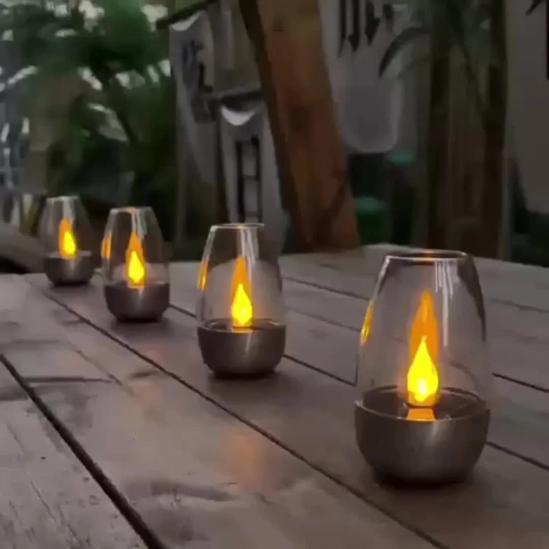 Solar Lantern | Stainless Steel Flickering LED Flame | IP44 Weather-Resistant