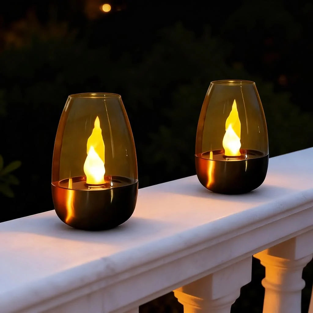 Solar Lantern | Stainless Steel Flickering LED Flame | IP44 Weather-Resistant
