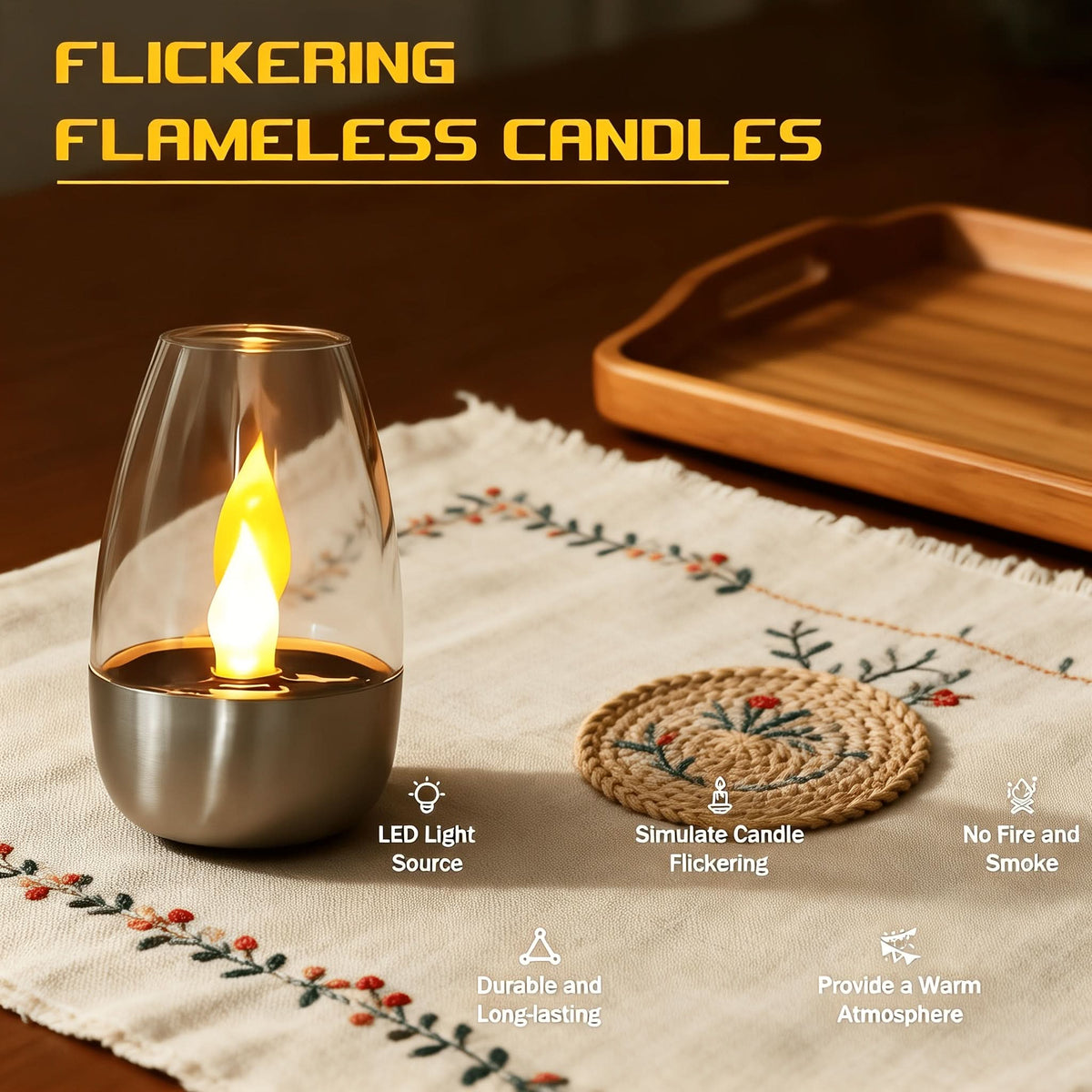Solar Lantern | Stainless Steel Flickering LED Flame | IP44 Weather-Resistant