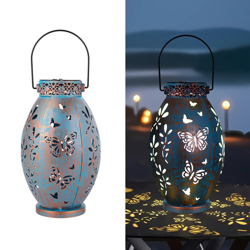 Solar Lanterns | Punched Metal & Hanging Handle | Set of 2