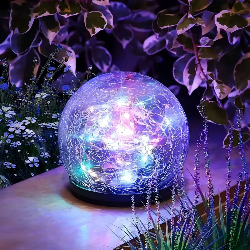 Solar Orb Light | Crackle Glass & Waterproof | 3.9 in Diameter