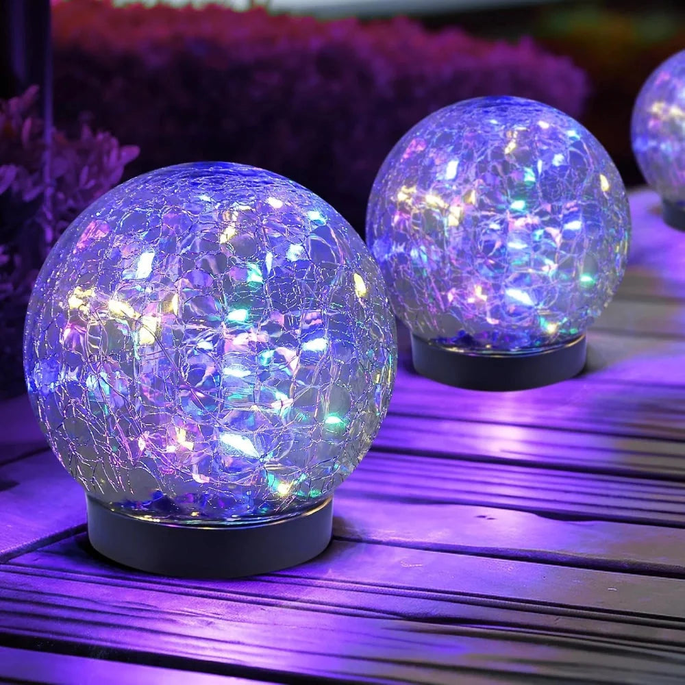 Solar Orb Light | Crackle Glass & Waterproof | 3.9 in Diameter