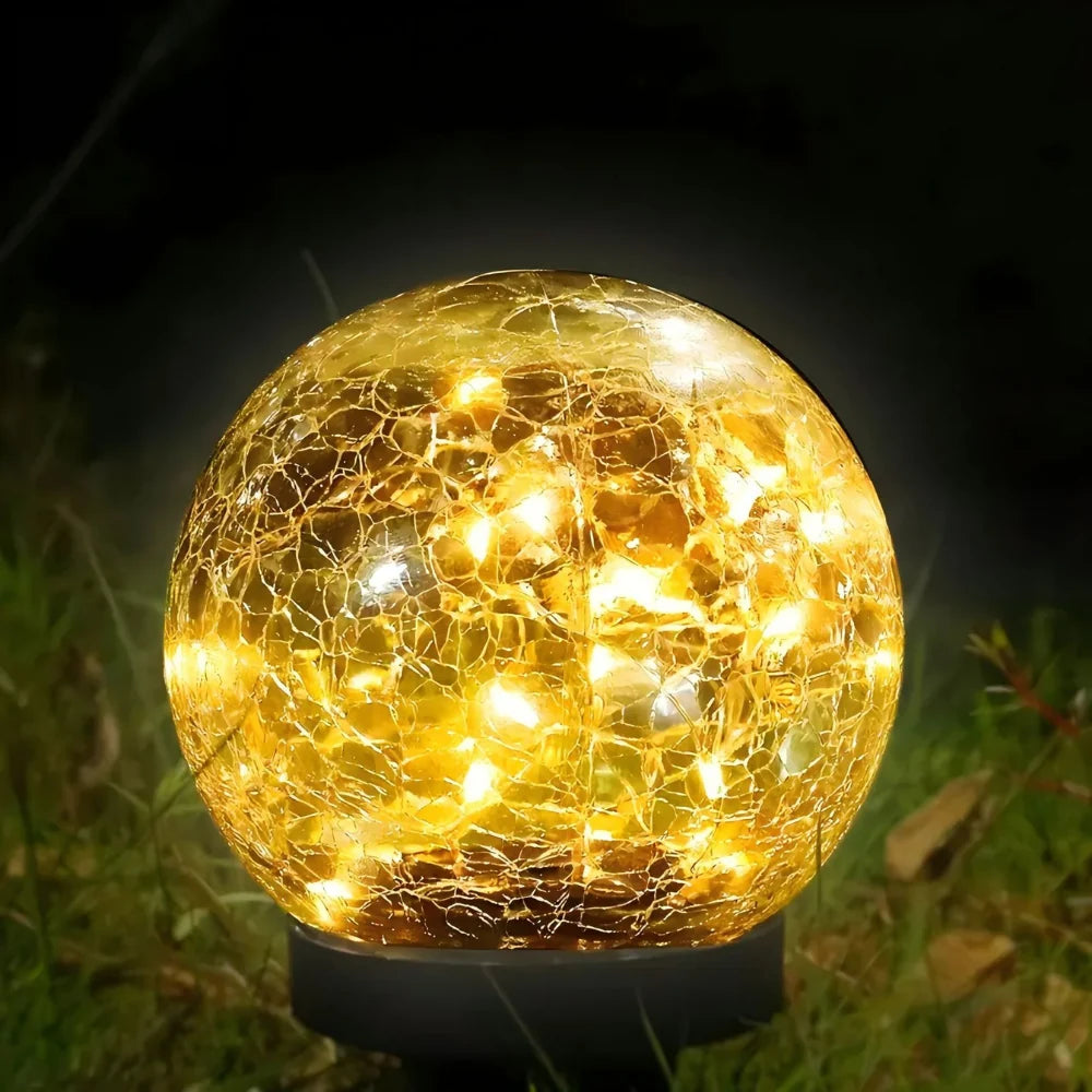 Solar Orb Light | Crackle Glass & Waterproof | 3.9 in Diameter