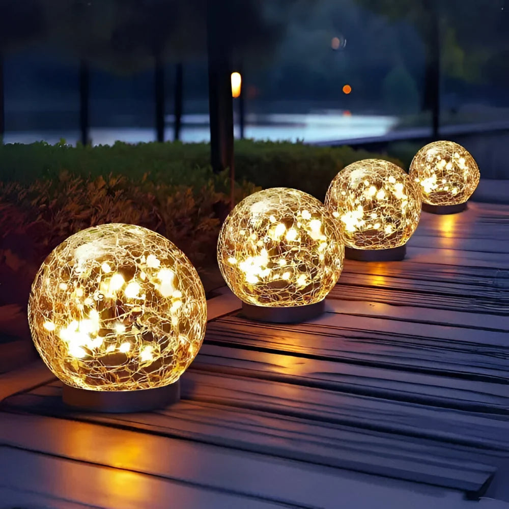 Solar Orb Light | Crackle Glass & Waterproof | 3.9 in Diameter