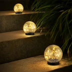Solar Orb Light | Crackle Glass & Waterproof | 3.9 in Diameter