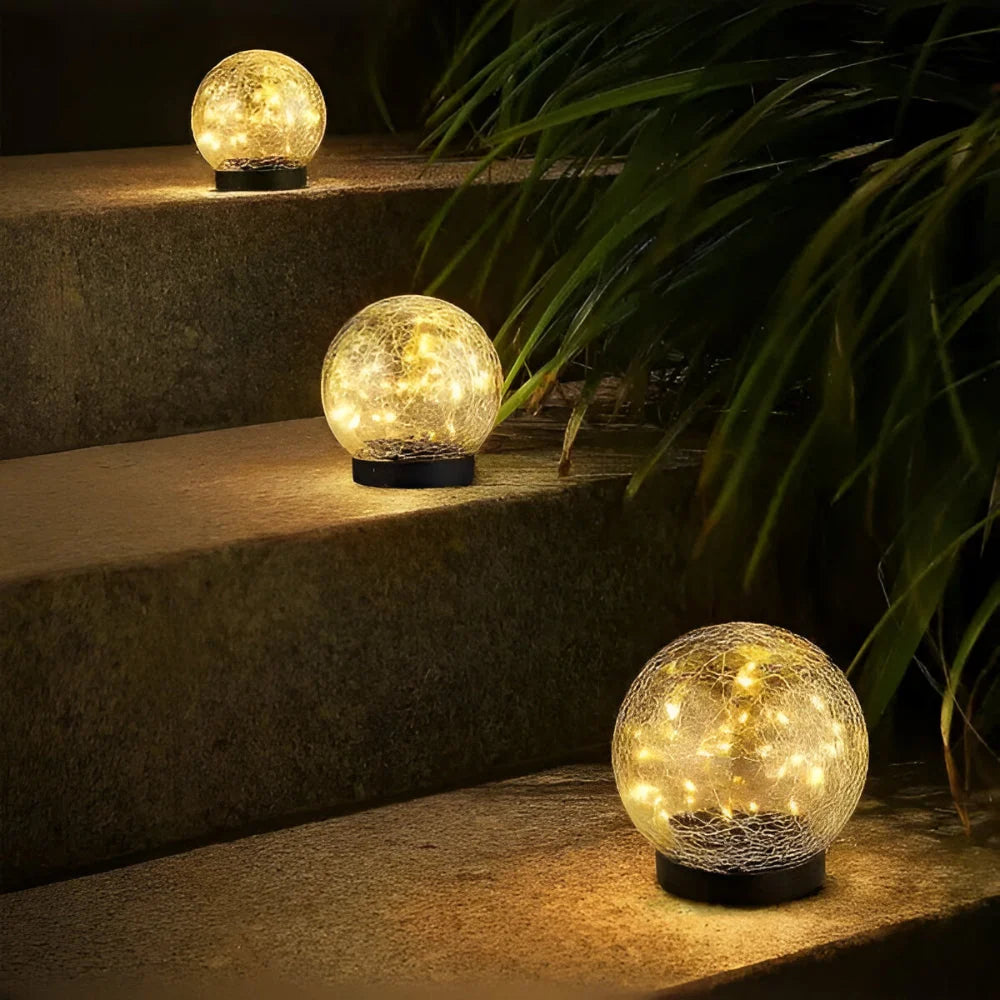 Solar Orb Light | Crackle Glass & Waterproof | 3.9 in Diameter