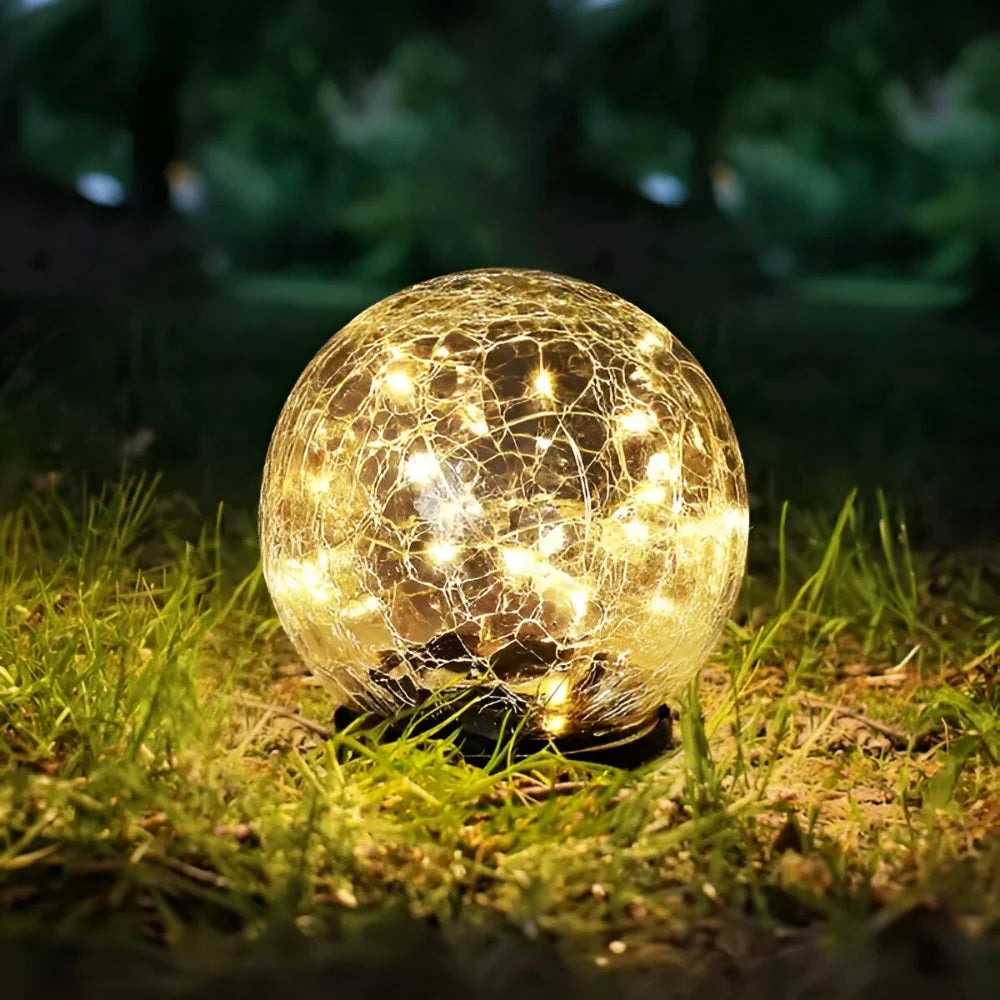 Solar Orb Light | Crackle Glass & Waterproof | 3.9 in Diameter