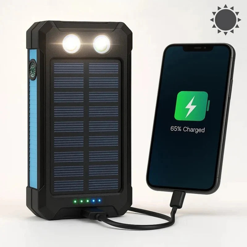 Solar Power Bank | Dual USB & Integrated LED | IP44 Water-Resistant