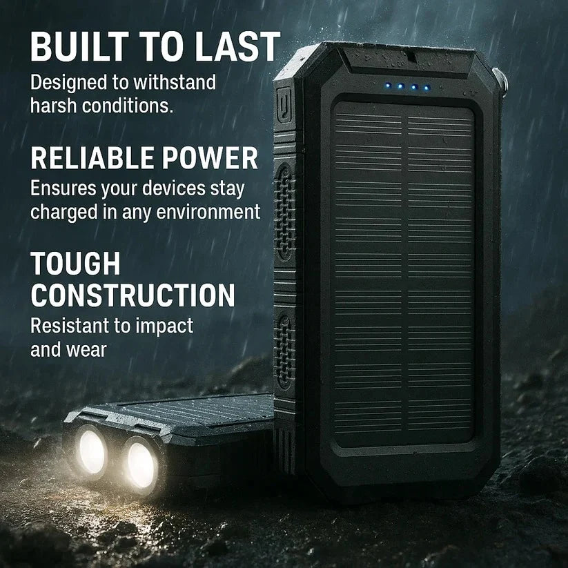 Solar Power Bank | Dual USB & Integrated LED | IP44 Water-Resistant