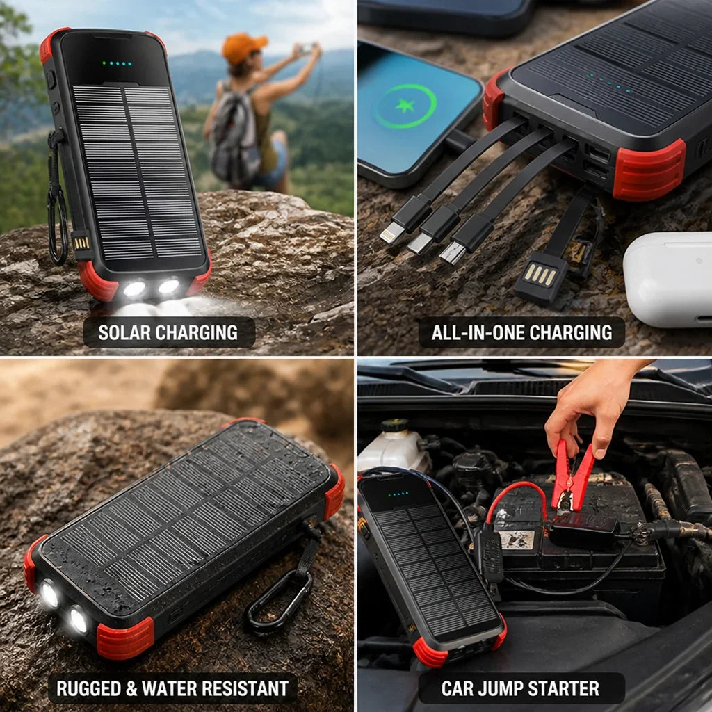 Solar Power Bank | High-Capacity & Integrated Multi-Tip Cables | 20,000/40,000 mAh