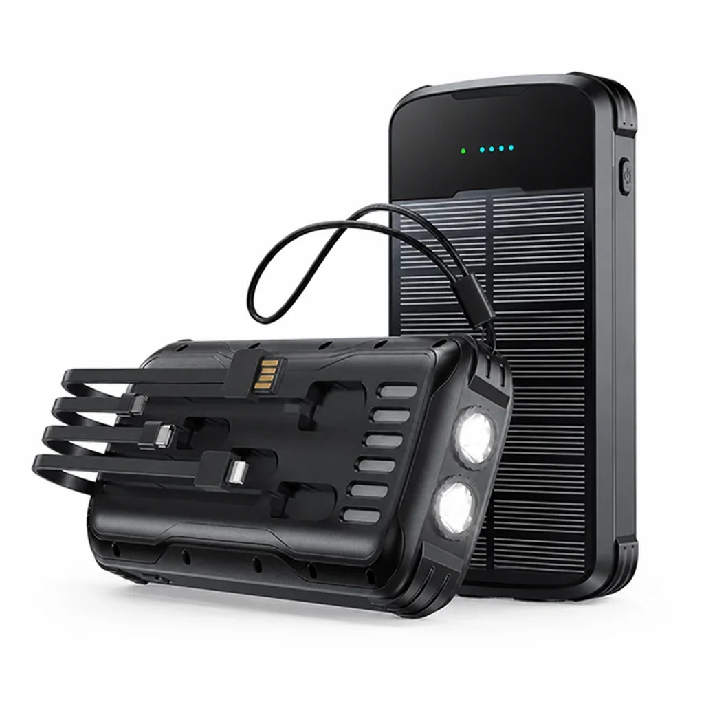 Solar Power Bank | High-Capacity & Integrated Multi-Tip Cables | 20,000/40,000 mAh