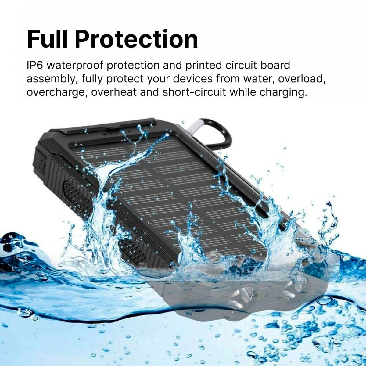 Solar Power Bank | Solar Charging & Dual USB Ports | IP44 Water-Resistant