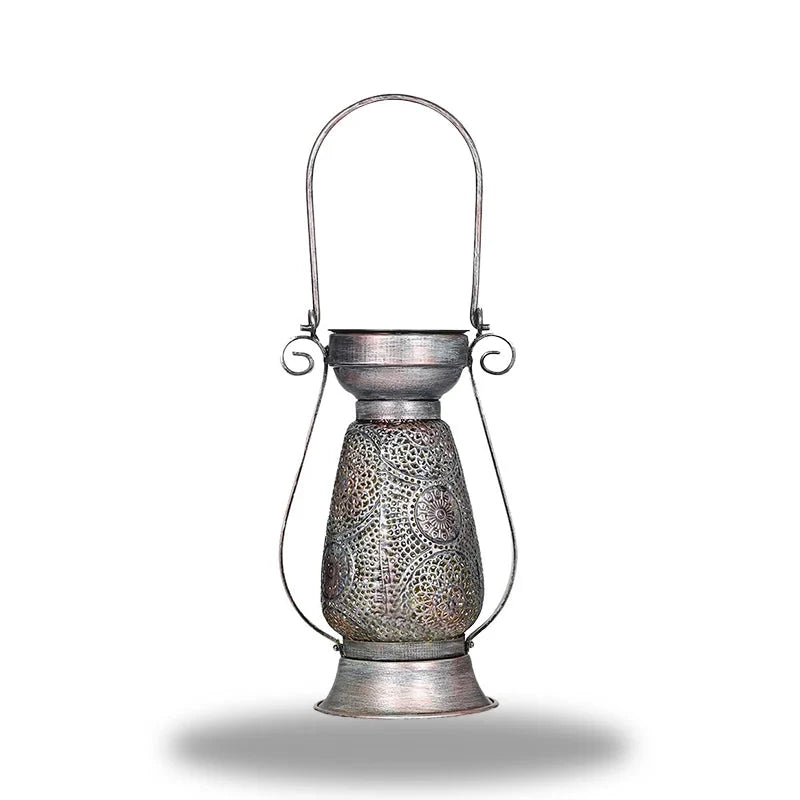 Lantern Table Lamp | Pierced Metal Pattern | Solar-Powered