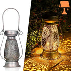 Lantern Table Lamp | Pierced Metal Pattern | Solar-Powered