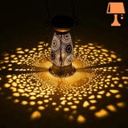 Lantern Table Lamp | Pierced Metal Pattern | Solar-Powered