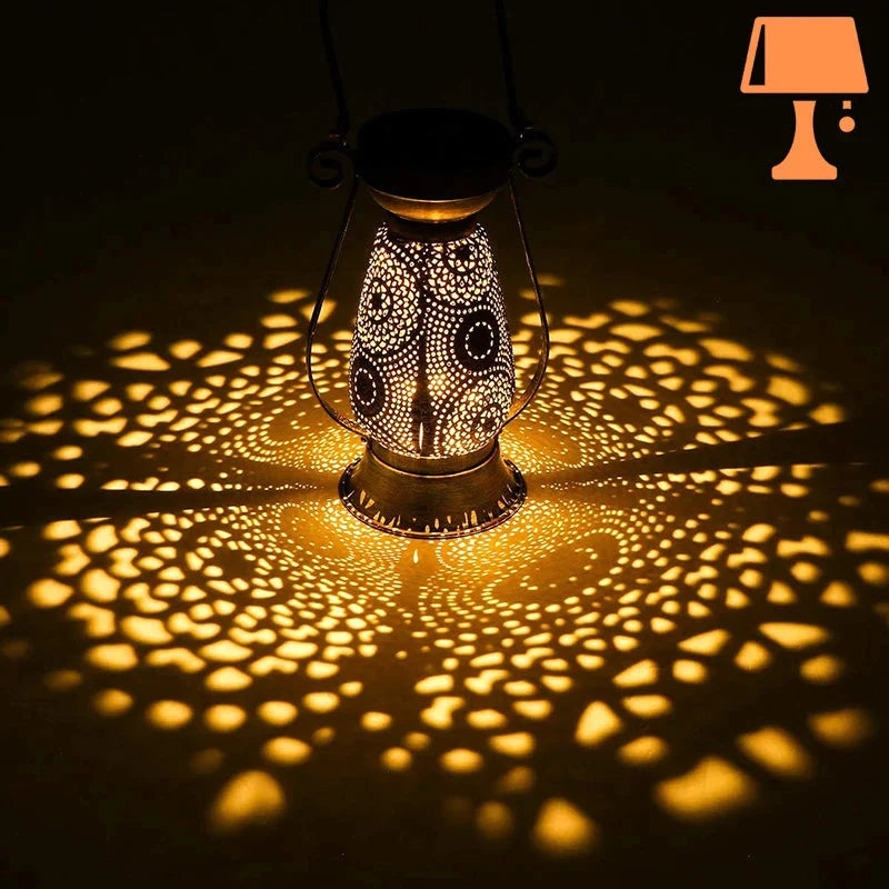Lantern Table Lamp | Pierced Metal Pattern | Solar-Powered