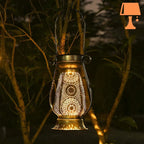 Lantern Table Lamp | Pierced Metal Pattern | Solar-Powered