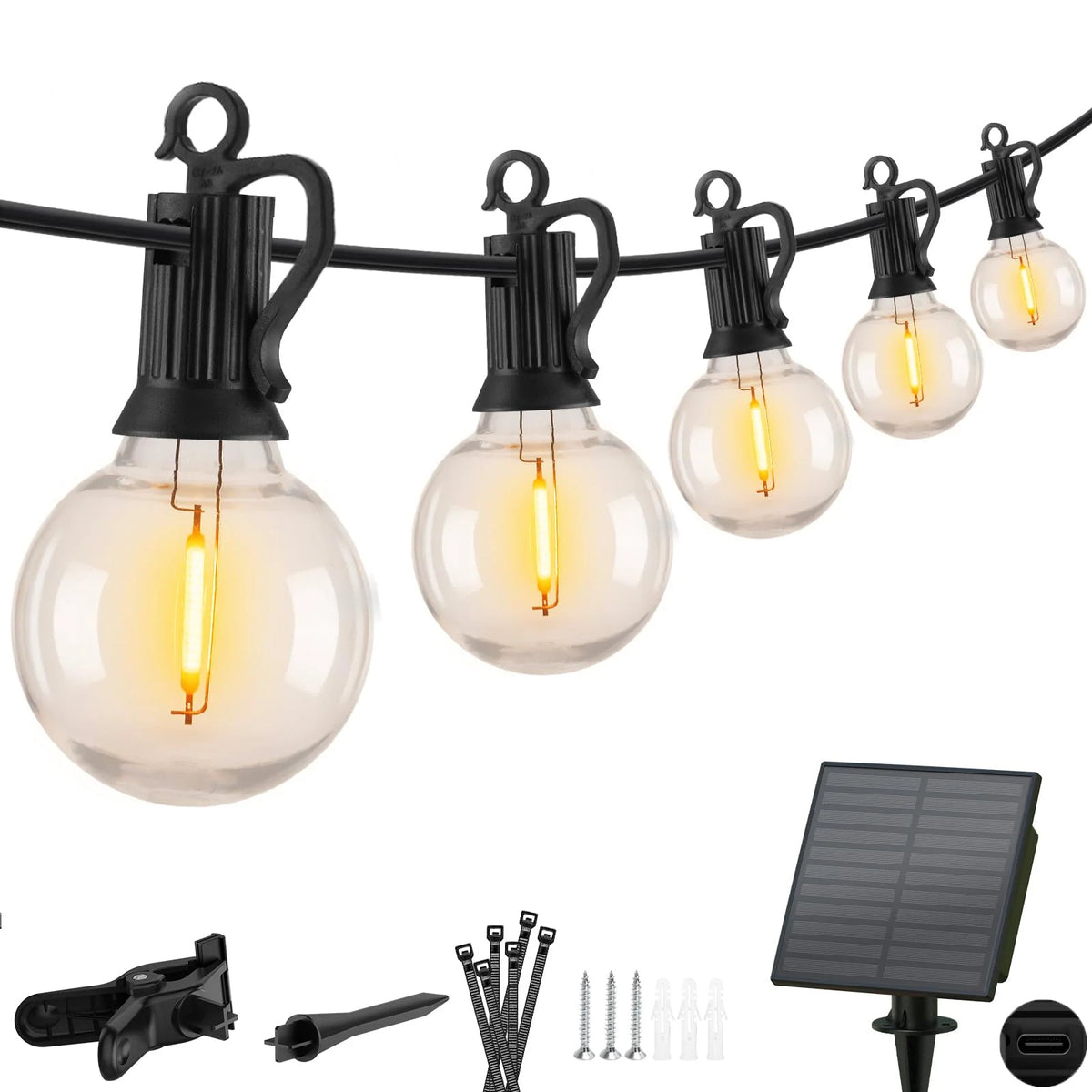 Solar String Lights | Solar-Powered & USB-C Charging | 38 Ft