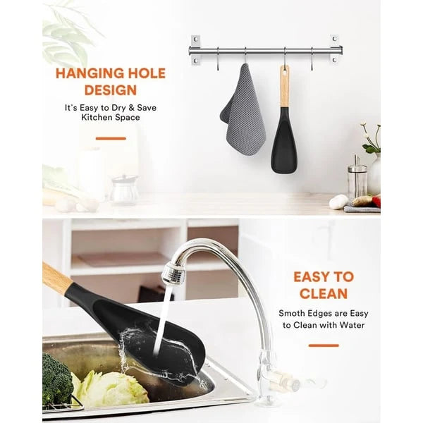 Spatula | Heat-Resistant Silicone & Wooden Handle