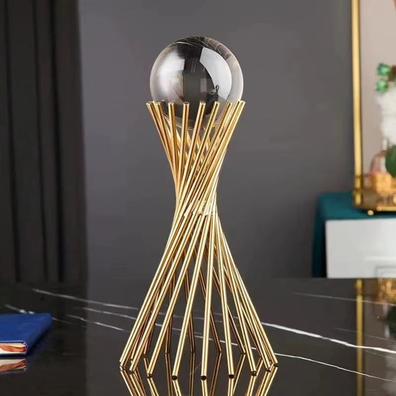 Tabletop Statue | Sphere-Inspired Metal Form | Gold Finish