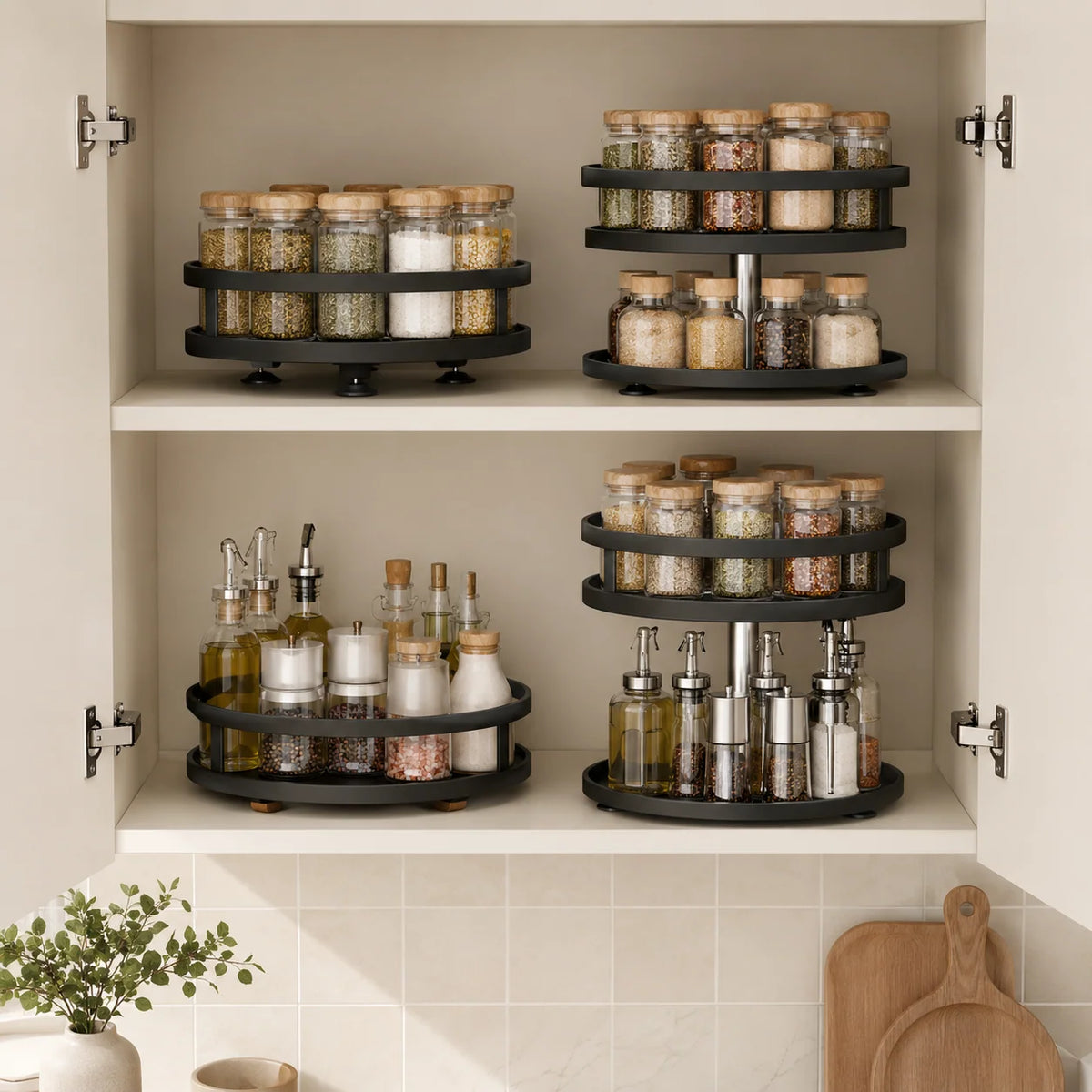 Spice Rack | 360° Rotating Multi-Tier Organizer | Holds 10–20+ Jars