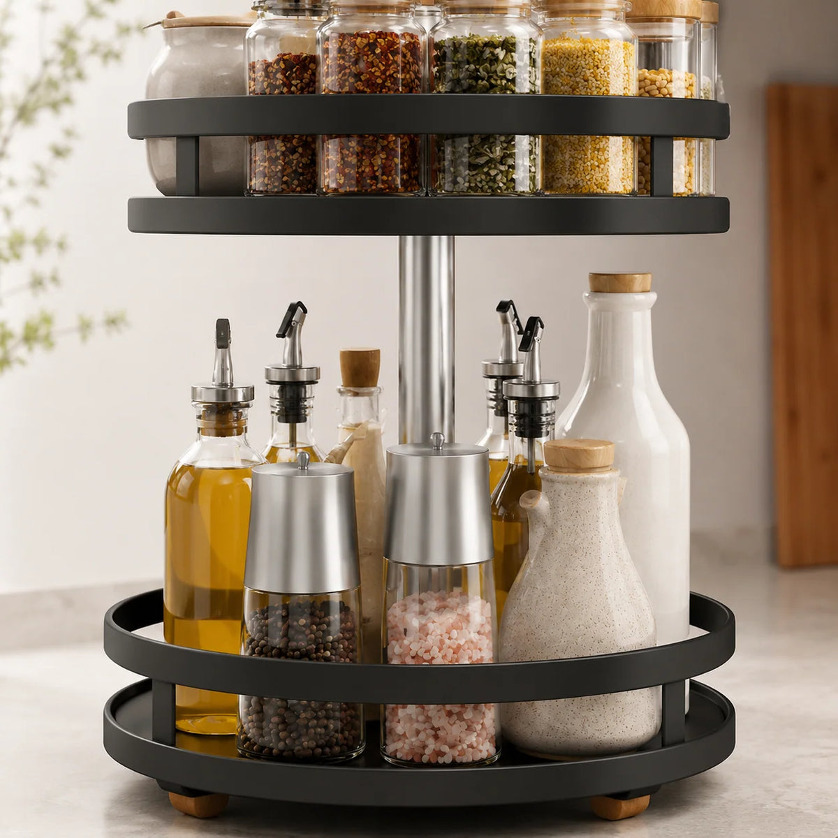 Spice Rack | 360° Rotating Multi-Tier Organizer | Holds 10–20+ Jars