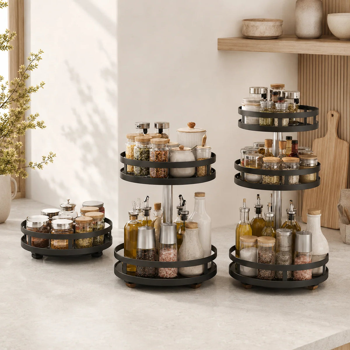 Spice Rack | 360° Rotating Multi-Tier Organizer | Holds 10–20+ Jars
